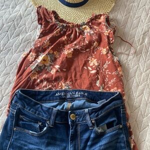 American Eagle Outfitters Floral Rust Top